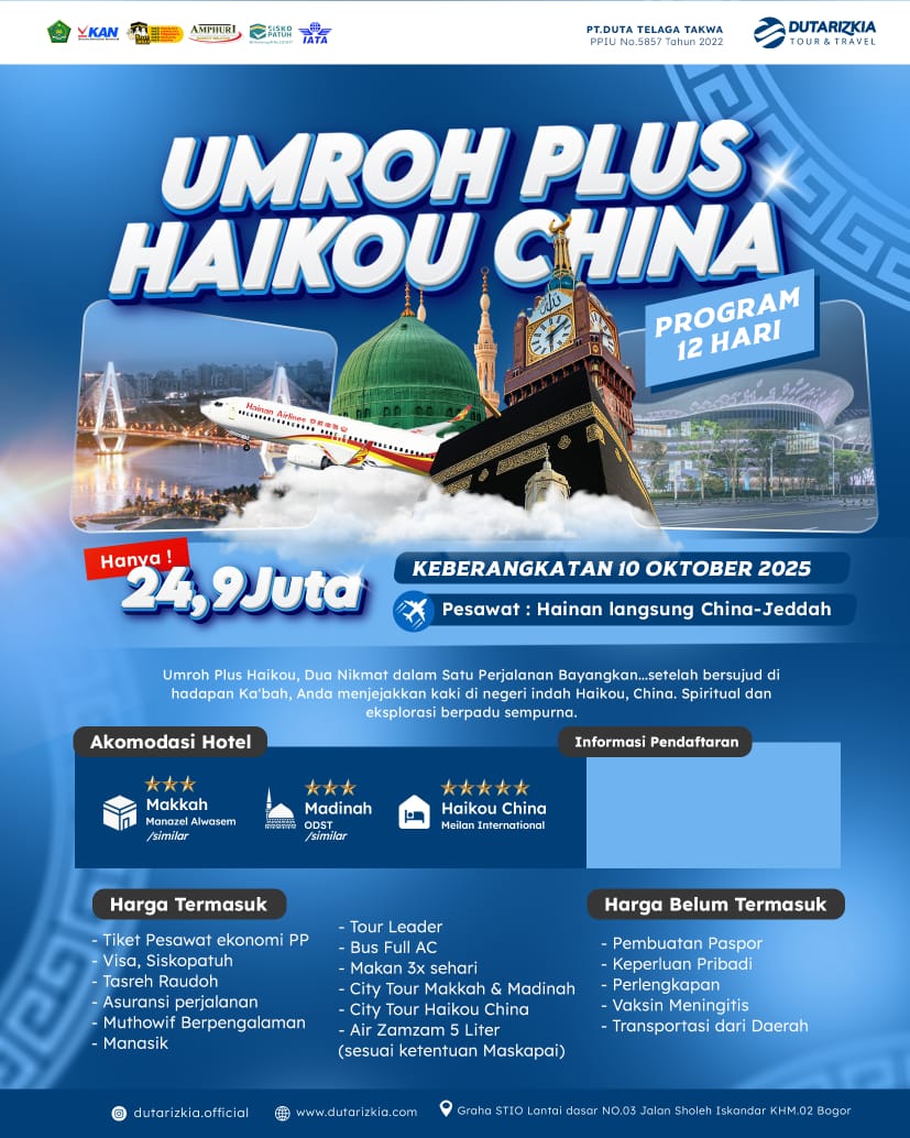 UMRAH PLUS TOUR HAIKOU CHINA 12 HARI
